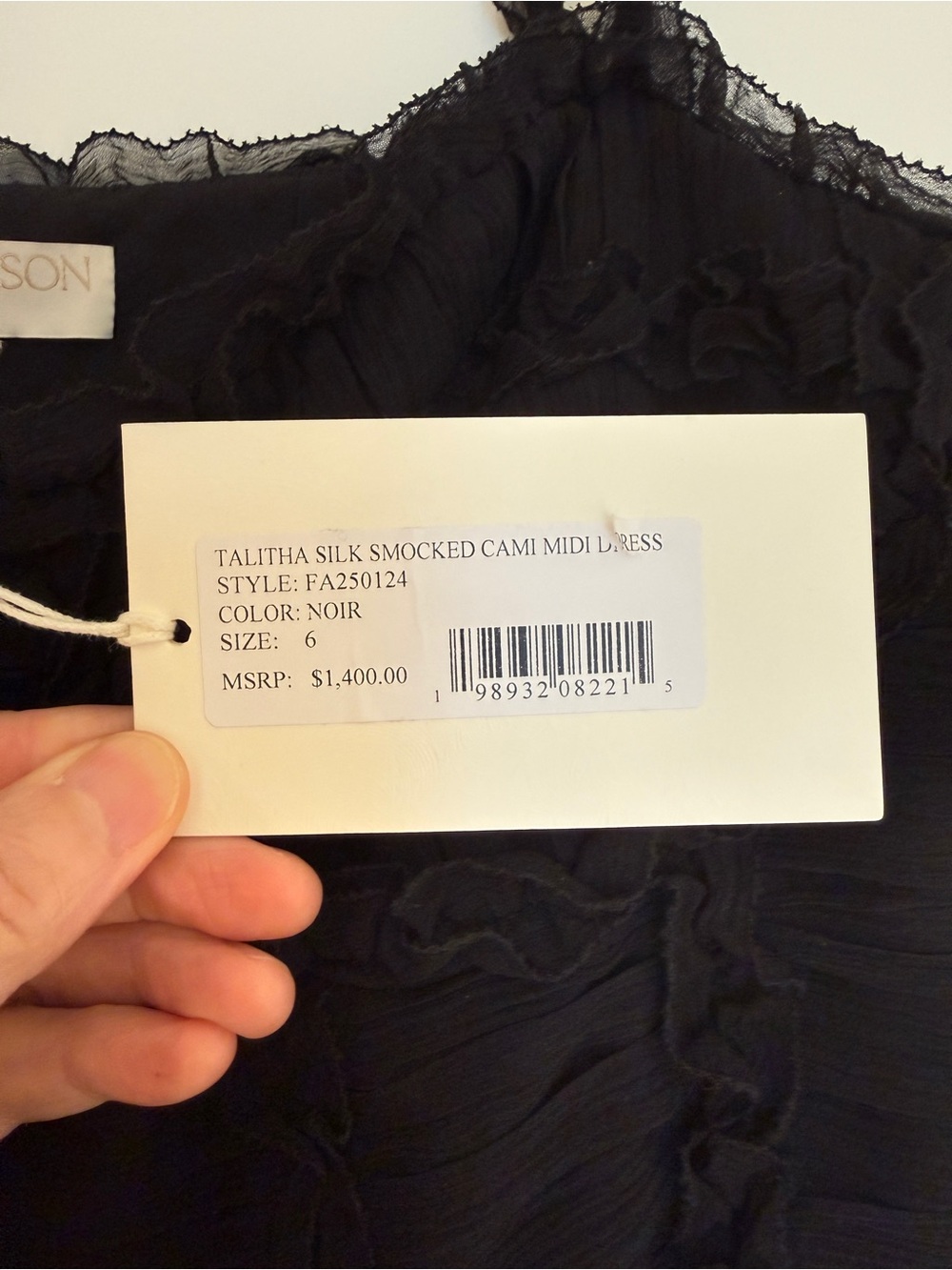 NWT ULLA JOHNSON Talitha ruffled silk chiffon Dress in Noir, Sz 6 - Picture 7 of 8